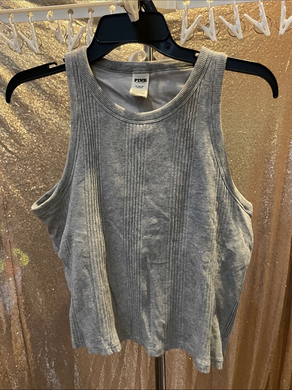 PINK Victoria's Secret Heather Gray Ribbed Scoop Tank